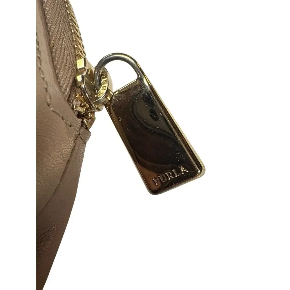 Furla Leather Cosmetic Pouch Tan Zip Clutch Makeup‎ Bag Italy 8x5
